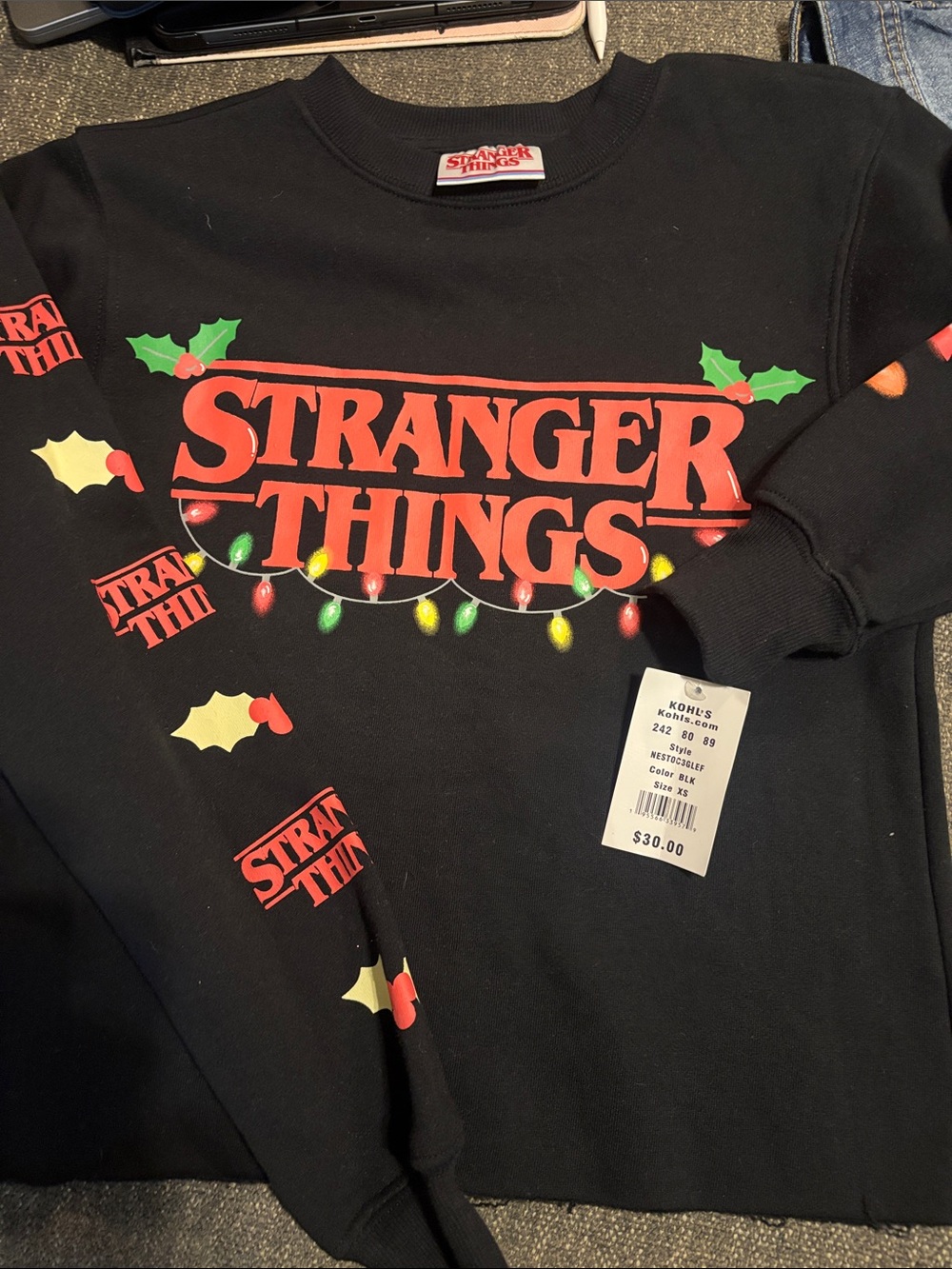 Stranger Things Black Holiday Logo Crewneck Sweater